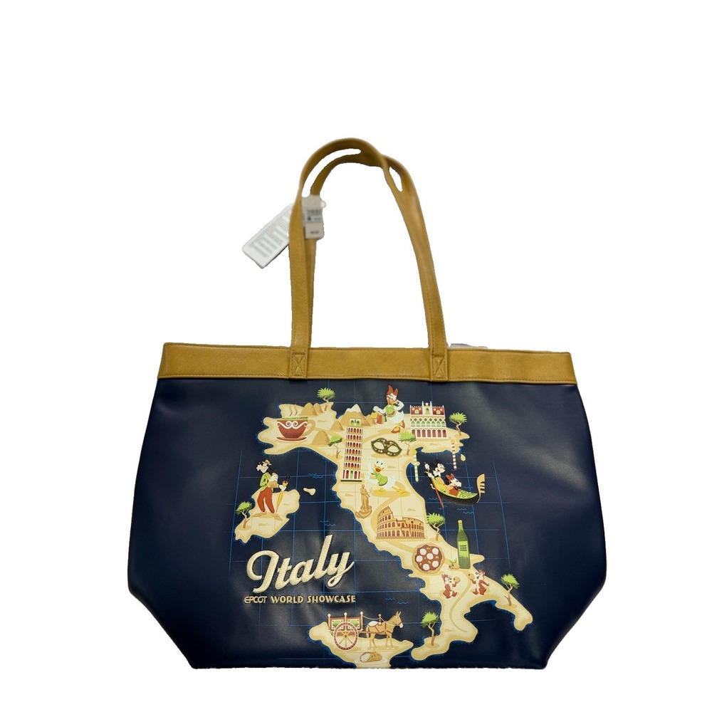 Disney EPCOT World Showcase Italy Large Tote Bag Navy Blue Tan Embroidered